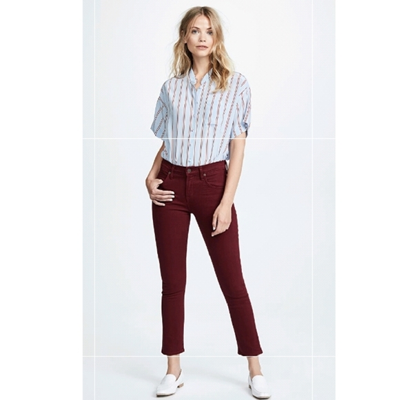 Citizens Of Humanity Denim - Citizen of Humanity Elsa Mid Rise Slim Crop Jeans Maroon Red Size 27